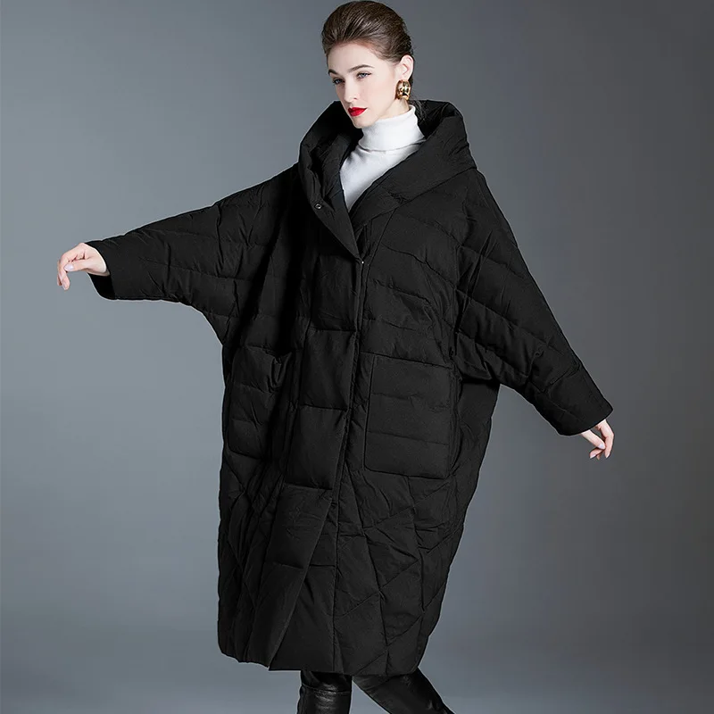 

Women's White Goose Down Coat, Loose, Mid Length, Thickened, High End, New, Autumn and Winter