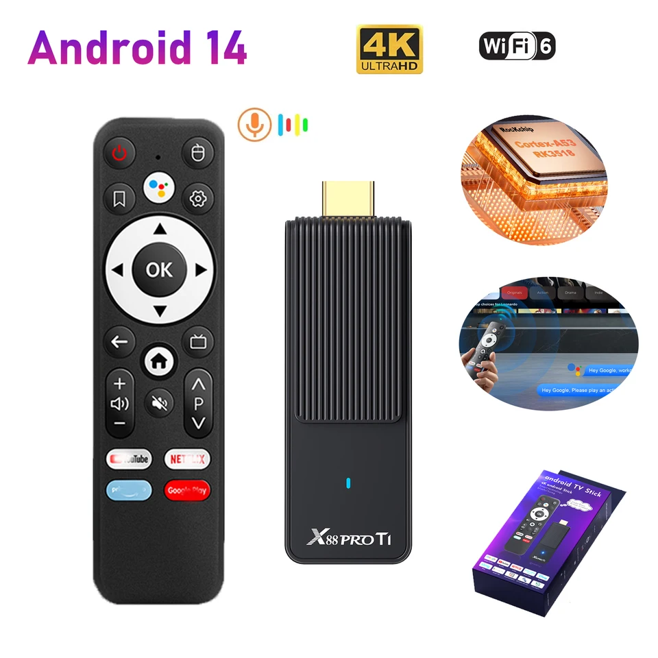 Android TV Stick X88 PRO T1 Smart TV Stick Android 14.0 RK3518