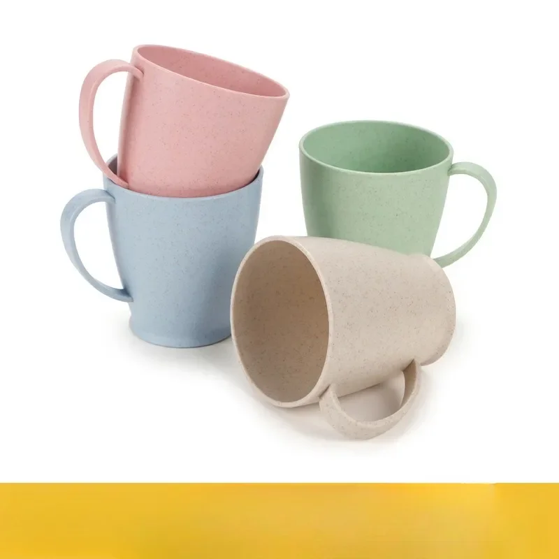 Creative Wheat Straw Children Handle Plastic Cup Home Student Baby Drink Cup Mouthwash plastic drinking cup