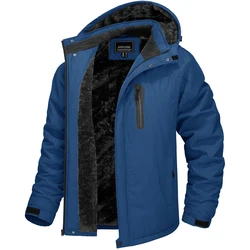 TACVASEN Men's Waterproof Fleece-Lined Winter Parka with Hood and Zip Pockets - CN XL (US L) (Denim Blue)