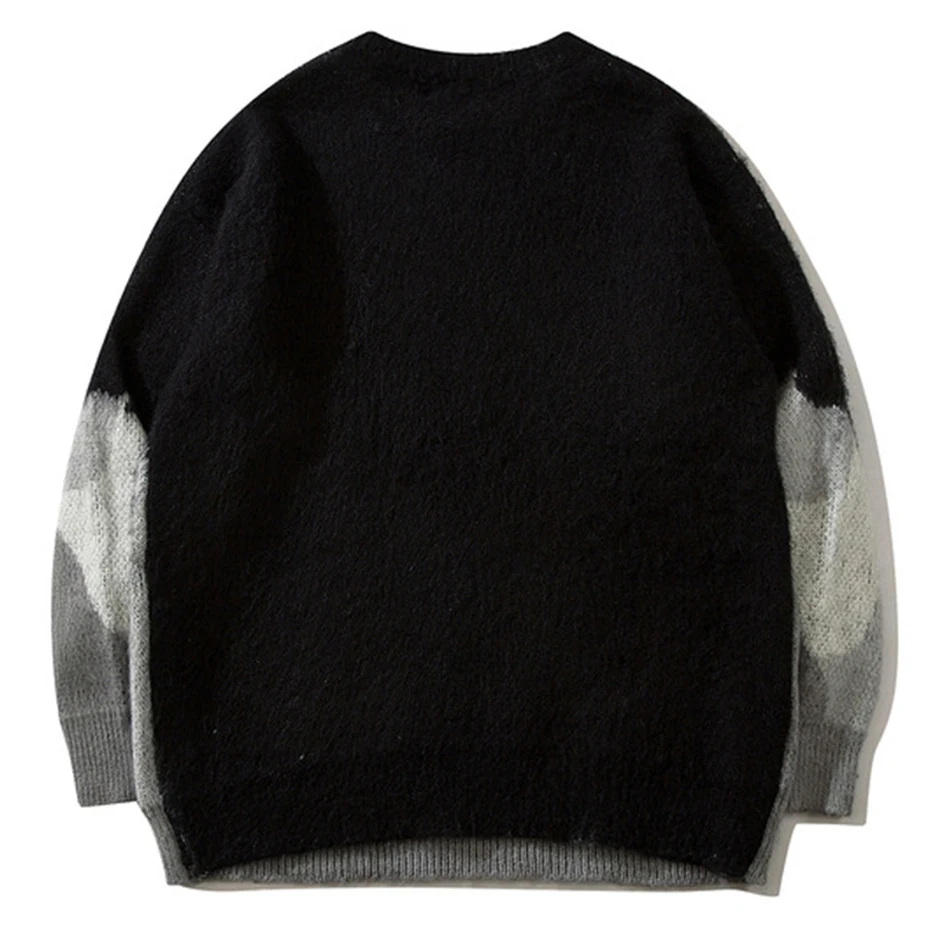 Cat Graphic Knitted Sweater Men Oversized Hip Hop Streetwear Hip Hop Pullover Sweaters Black Loose Casual Sweaters Jumper 2