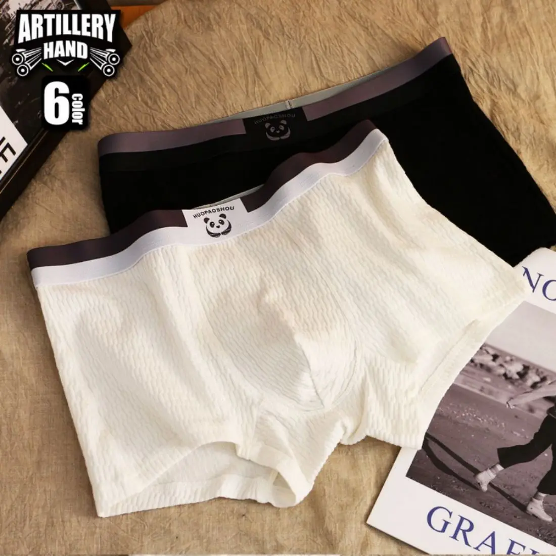 

Mens Underwear Made Of Pure Cotton With Contrasting Color Waistband Needle Drawn Pure Cotton Flat Corner Pants One Piece