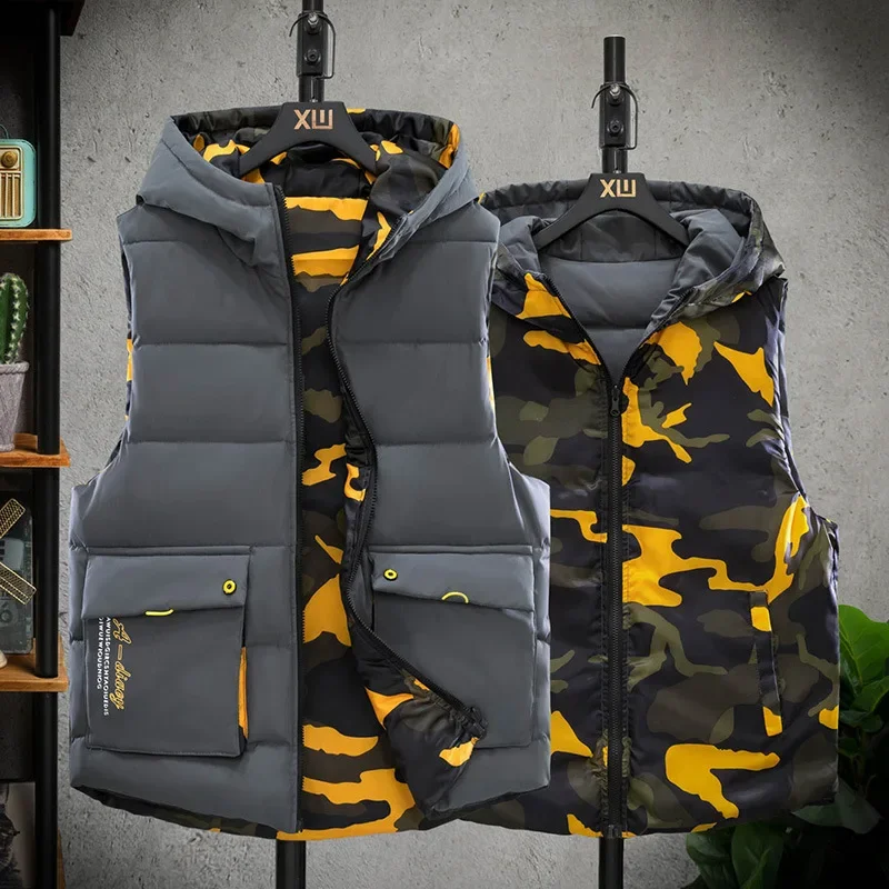 Winter New Style Men's Double-sided Vest Fashion Sleeveless Waistcoat Slimming Warm Youth Down Vest