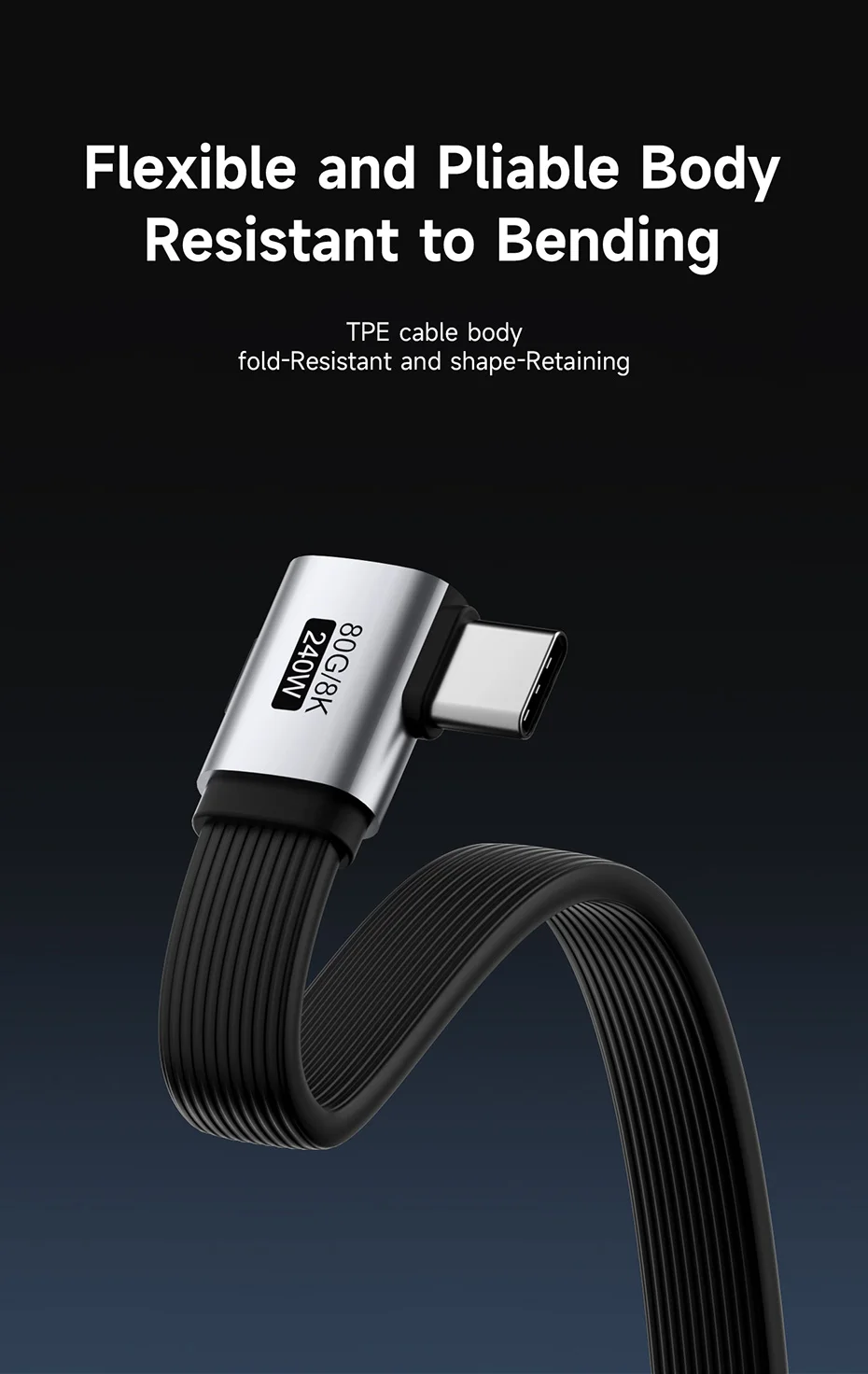 USB4 Flat Hagibis Cable 90° – 240W | 80Gbps | 8K@60Hz (Reinforced)