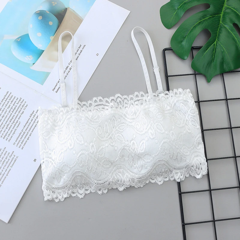 2021 Female Summer Crop Tank Top Women Fashion Deep V Lace Bras Embroidery Floral Tank Top Bra Wrapped Chest Camisole Padded Bra