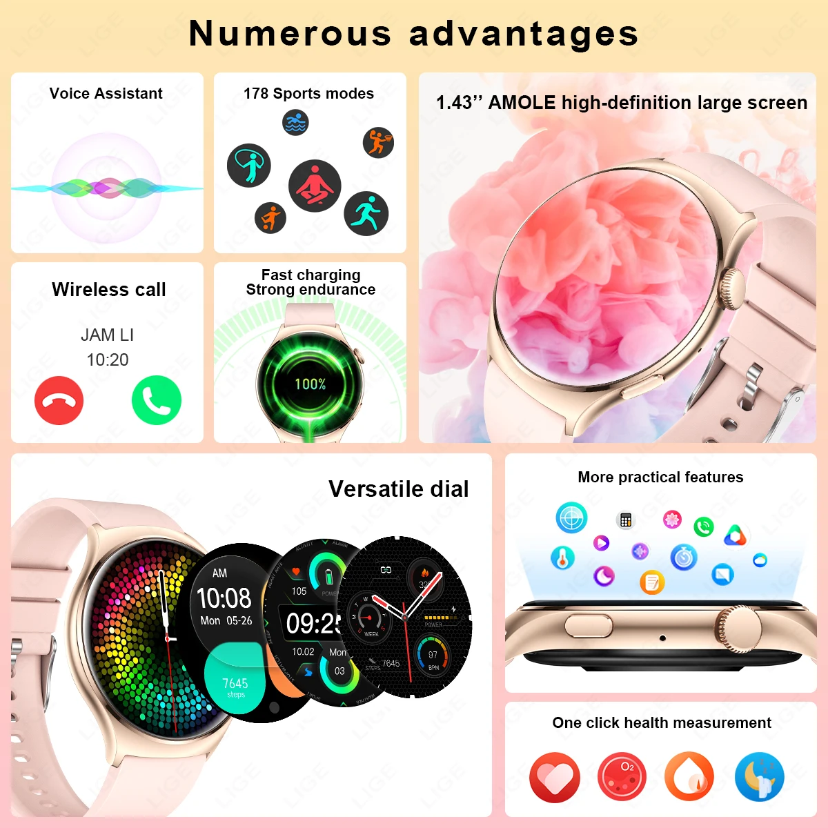 LIGE ο 1.43 ġ AMOLED ũ Ʈ ġ 2024   ȭ ð ǰ   ƮϽ  Smartwatch