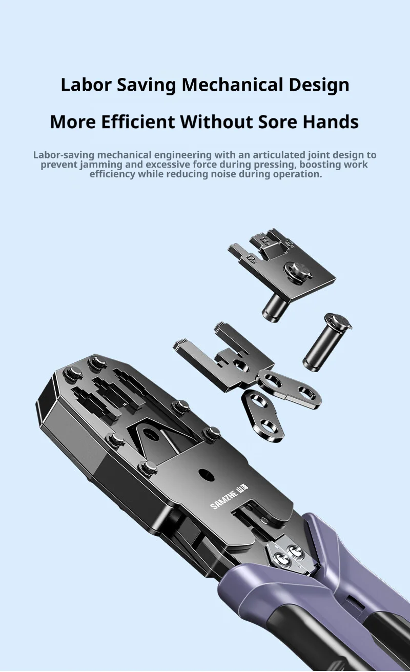 SAMZHE RJ45 Crimpzange, Netzwerk-Kabelcrimper, Schneid- und Abisolierzange für CAT5/6/7/8 8P/6P RJ45 – Detail 13