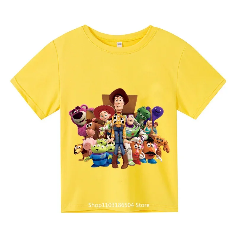 2024 Kids Wear Cute Toy Story Kids Wear Boys Girls Student Sweatshirts Short sleeved Summer outdoors ages 4-14 2