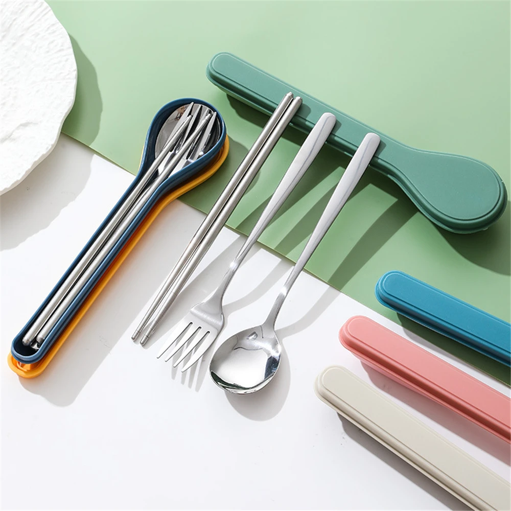 304 Stainless Steel Portable Cutlery Fork Chopsticks Spoon Set Gift Outdoor Student Cutlery Three-piece Set