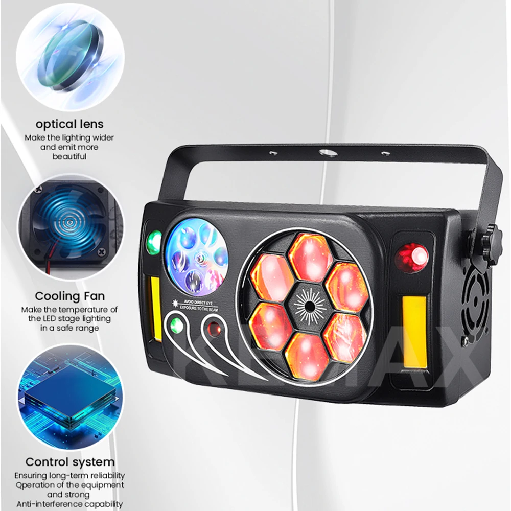 Attrezzatura per DJ 80W 6in1 Bee Eye Luci da discoteca per feste Fascio DMX Laser Strobe Gobo RGBW Controllo del suono Luce ad effetto scenico per Natale - immagine 5
