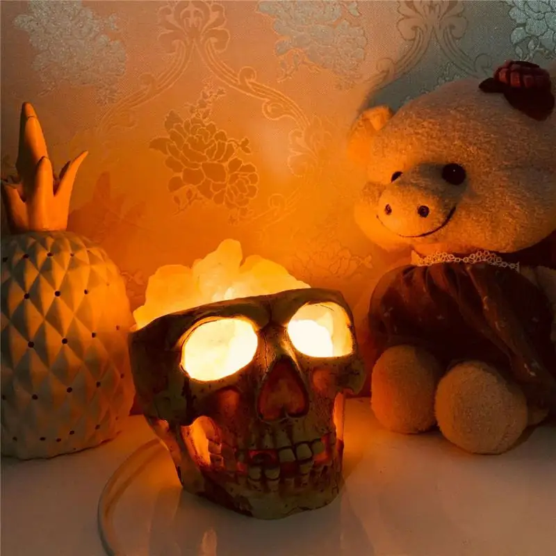 

Horror Skull Salt Stone Lamp Bedroom Desktop Dimmable Resin Decorative Table Lamp LED Ghost Head Night Light