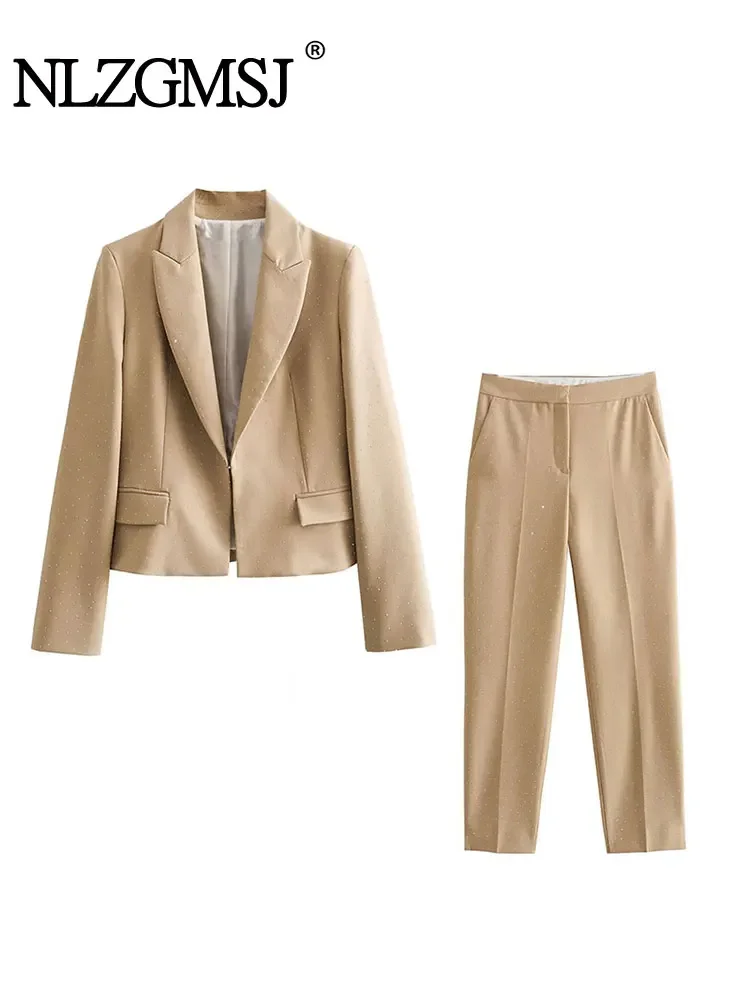 

Nlzgmsj TRAF 2023 Shiny Pants Sets Autumn Winter Two Piece Women Suit Office Blazer Set Woman 2 Pieces Womens Outfits