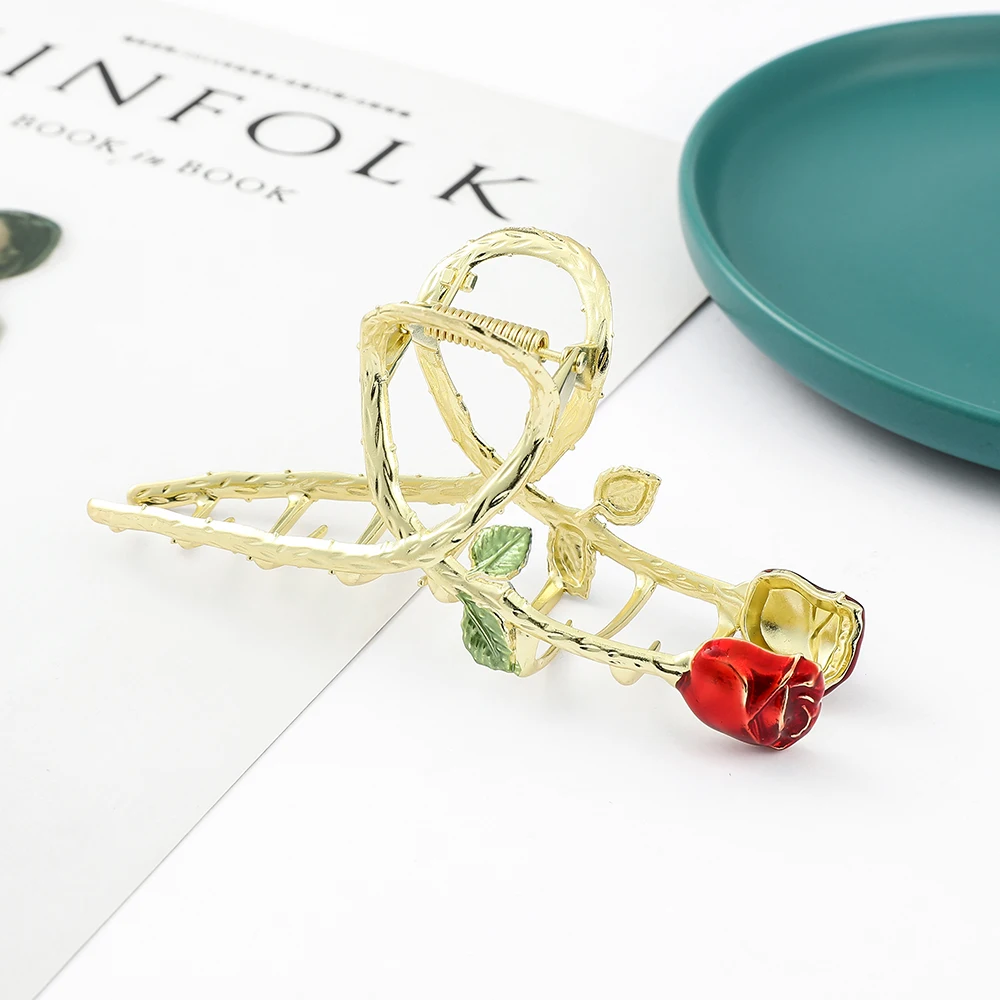 Movie Beauty And The Beast Hair Claw Hair Clip Princess Bell Elegant Rose Metal Geometric Hollow Out Accessories For Women