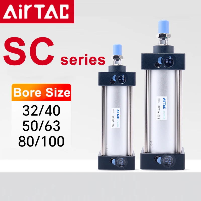 AIRTAC มาตรฐานขนาดเล็กขนาดใหญ่ Thrust Rod Air กระบอกสูบนิวเมติก SC32X25 * 50X75X100X125X150X200X300 ลูกสูบ 1