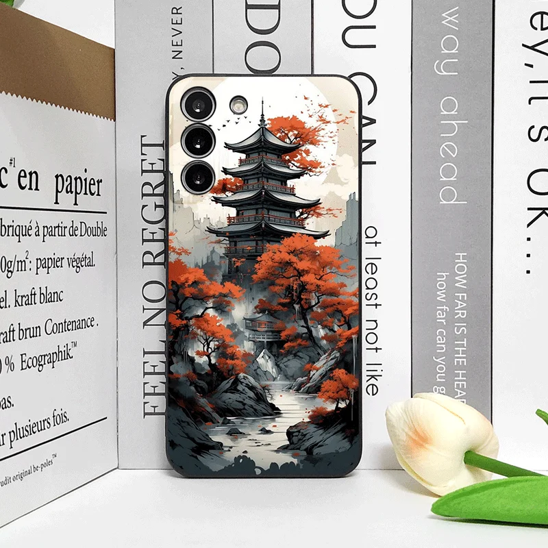 Ink Art Print Japanese Mountain Landscape Shockproof Silicone Phone Case