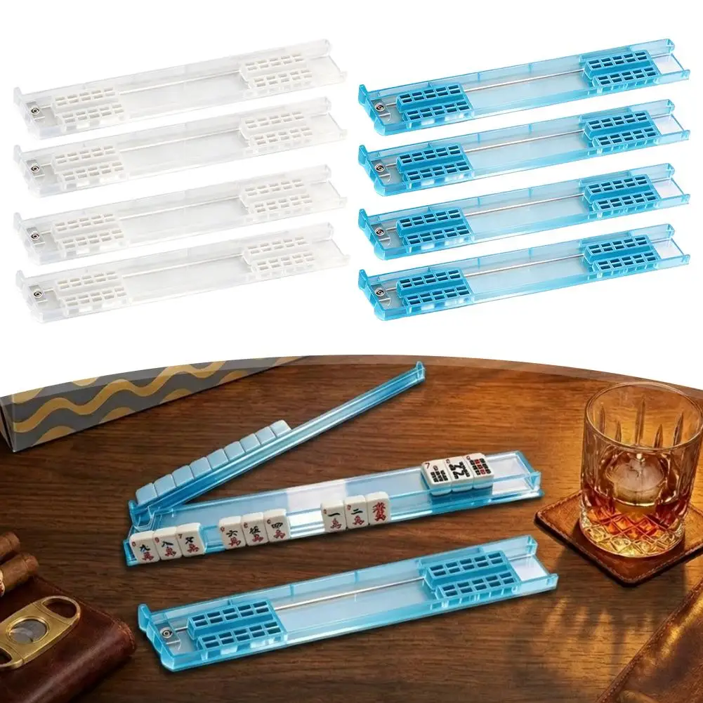 4Pcs 아크릴 마작 푸시 룰러 투명한 미끄럼 방지 디자인 4가지 색상 옵션 18인치 마작 타일 홀더(선물 상자 포함)