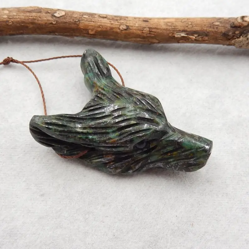 Natural Stone African Turquoise Handcarved Wolf Head Pendant Bead 44x29x15mm 19g Fashion Jewelry Necklace Accessories