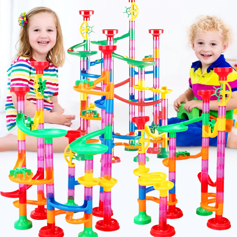 Marble Run Race Track Building Blocks Kids 3D Maze Ball Roll Toy DIY Marble Run Race Coaster Set 50/105/109/133pc Christmas Gift
