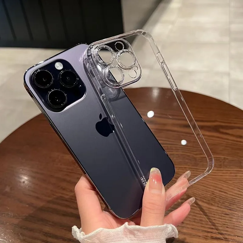 

Luxury Transparent Camera Protection Case For iPhone 15 14 13 12 11 Pro Max Plus Crystal Clear Hard Plastic Shockpoof Back Cover