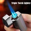 New 2025 touch sensitive metal outdoor windproof Type-C rechargeable portable turbo three torch blue flame jet gas lighter 1