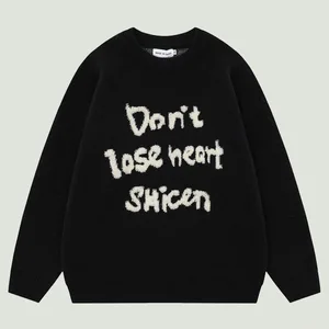 Men's Oversized Knitted Sweaters Hip Hop Funny Letters Printed Jumpers Harajuku Casual Loose O-Neck Pullover Unisex Streetwear