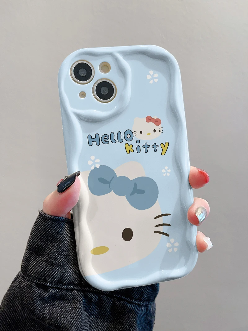 Cute Sanrio HelloKitty Wave Phone Case for iPhone 15 14 11