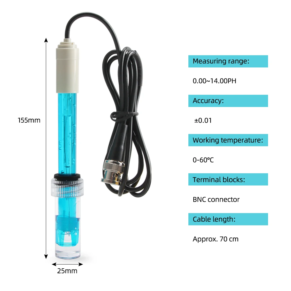 PH ORP Replacement Probe With BNC Interface 300cm Cable 0-14 PH Q9 Probe Control