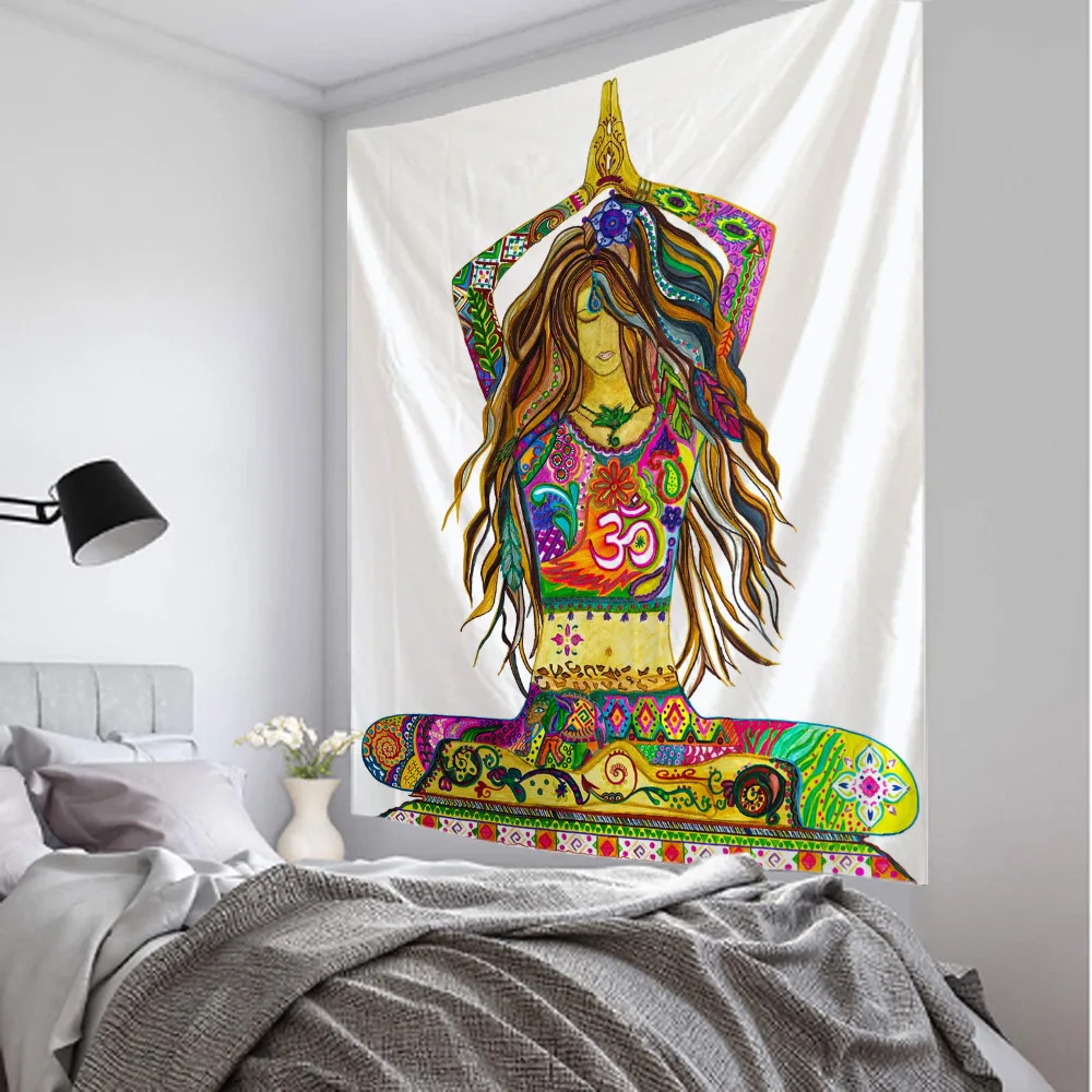 Tapestry decor Meditation art tapestry Buddha statue chakra wall hanging mandala home living room bedroom