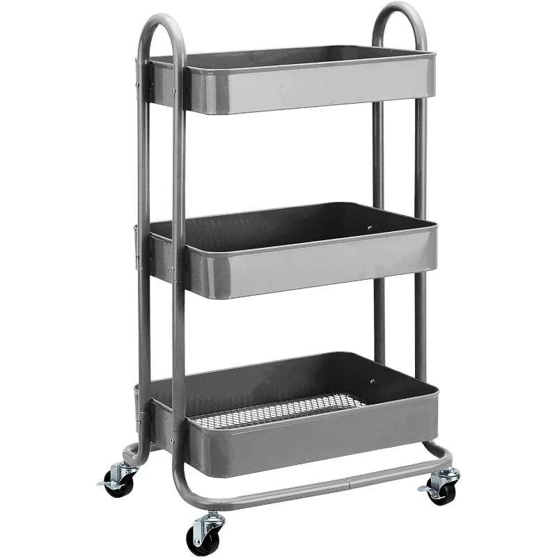 3-Tier Rolling Metal Storage Organizer Mobile Utility Cart Kitchen Cart with Caster Wheels for Bathroom Office