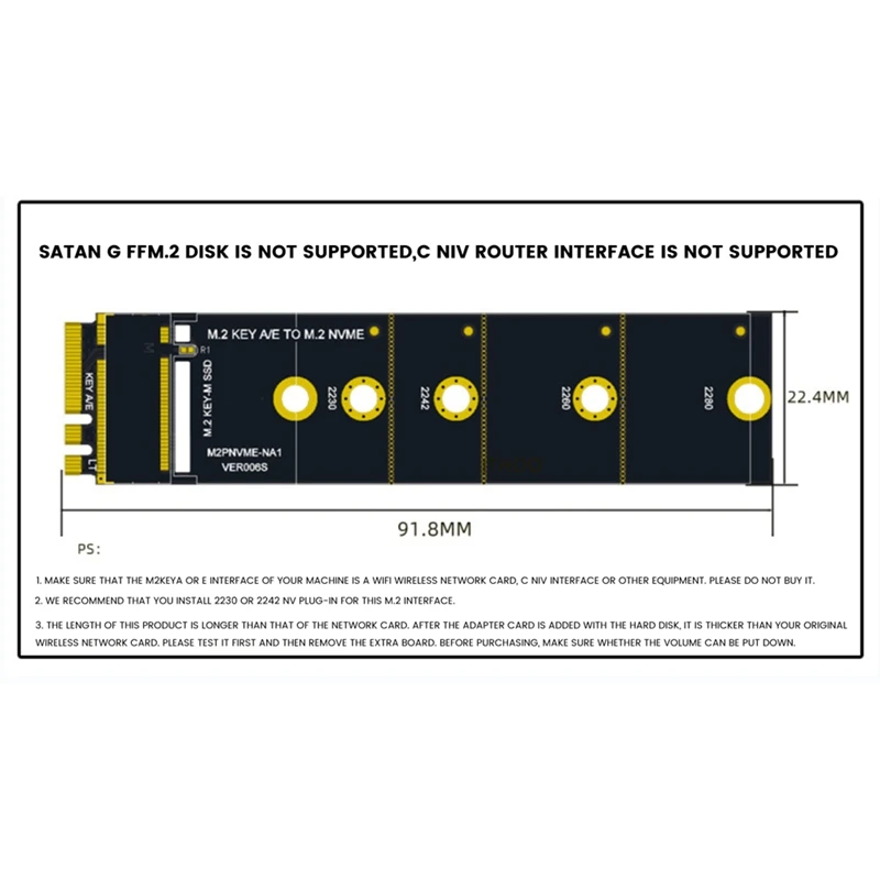 M.2 A + E 키 슬롯 to M.2 NVME 어댑터 카드, NGFF to KEY-M 확장 카드, NVMe PCI Express SSD 포트 확장 어댑터