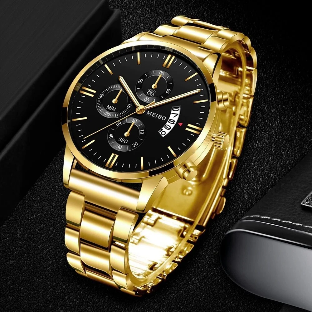 3pcs/set Men's Business Style Quartz Watch Set Fashion Casual Round Dial Calendar Watch (Box not included) Gift for men