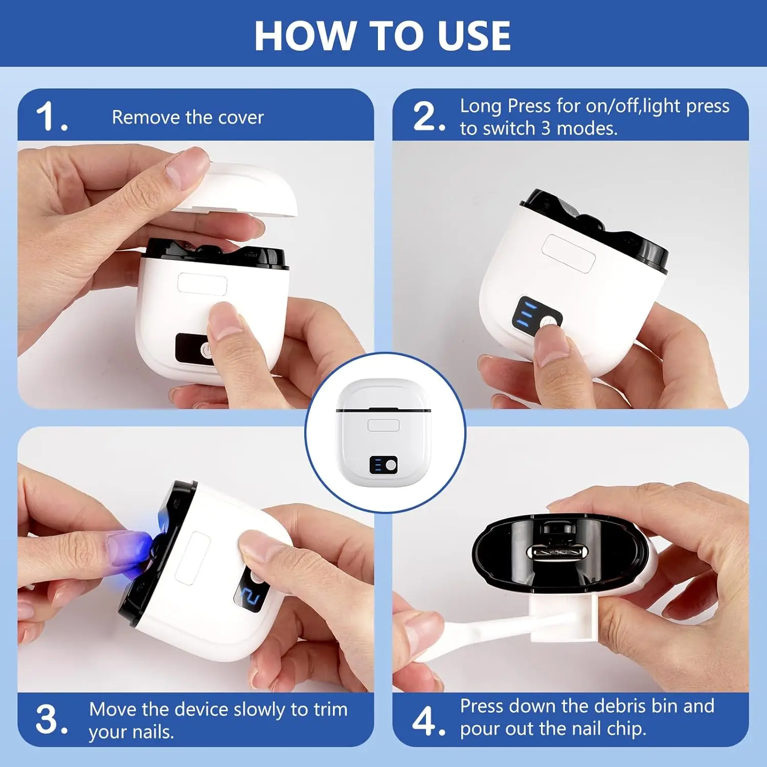 Electric Nail Clipper with Light Automatic Nail Clipper Rechargeable with 3 Speeds and Chip Storage for Babies Child Adults