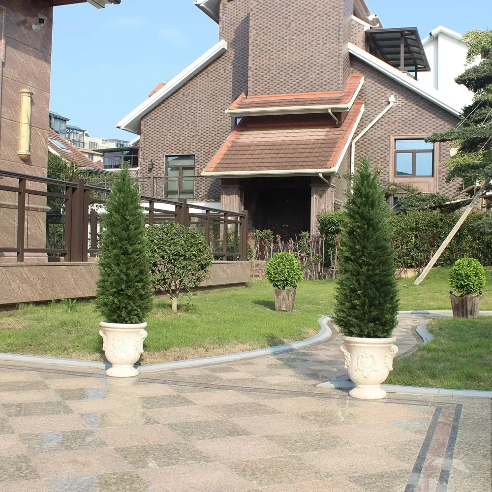 4ft Artificial Cedar Trees Artificial Topiary Trees Set of 2 Faux Cypress Plants UV Resistant Potted Bushes Faux Shrubs