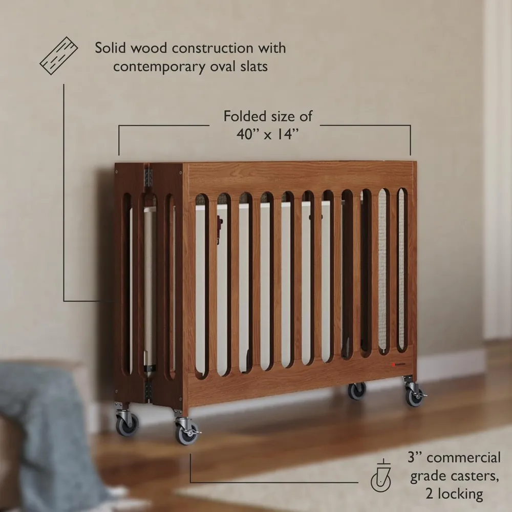 Boutique Compact Folding Crib for Baby, Portable Mini Crib for Hotels, Homes, and Nurseries, Wood Crib, Commercial Casters 4