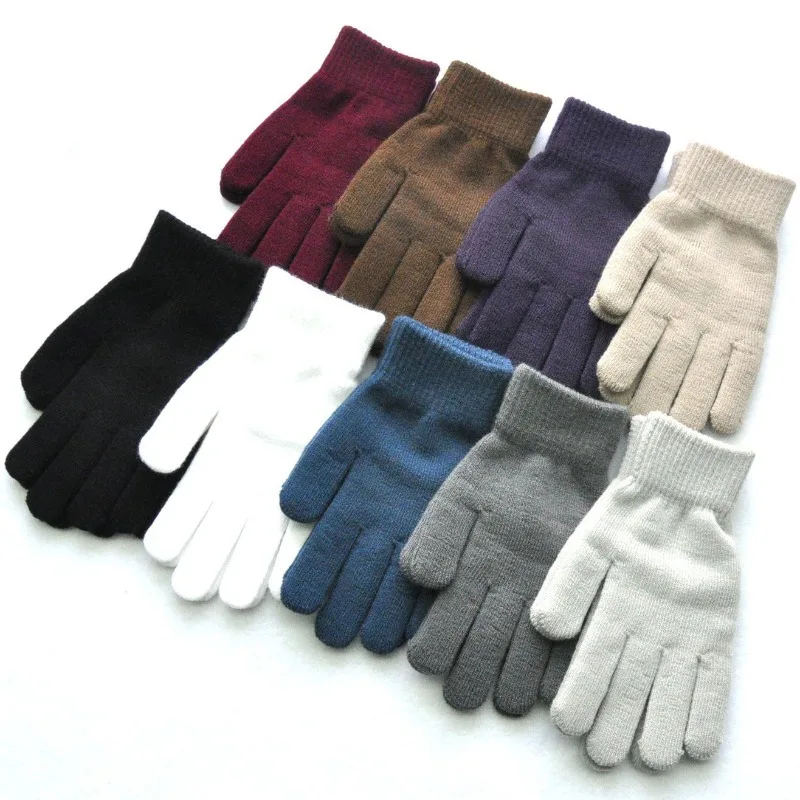 

1Pair Simple Knitted Couple Gloves Winter Solid Color Full Finger Mittens Hand Warmer Men Women Gloves Thicken Cycling Gloves