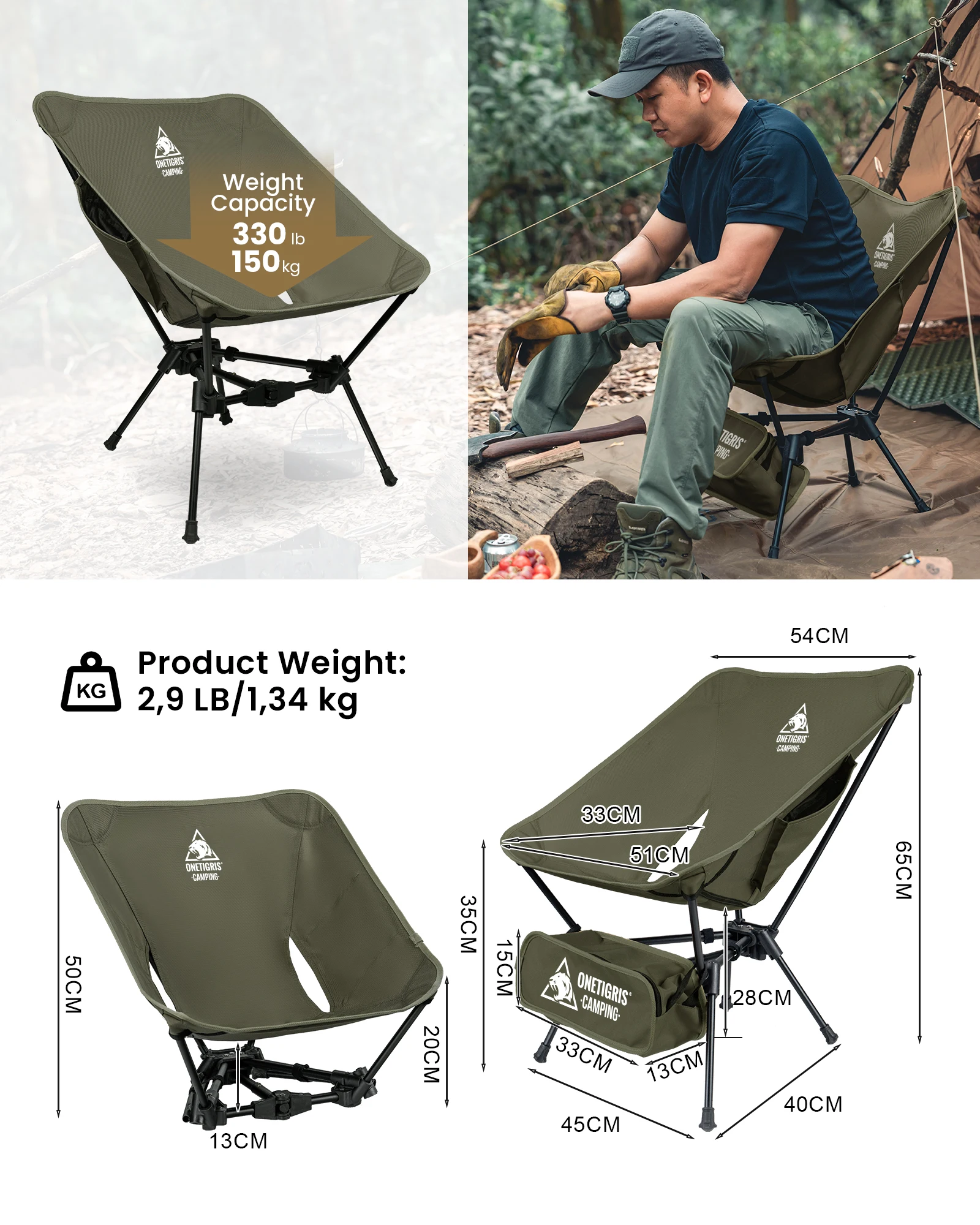Sedia da campeggio pieghevole portatile in acciaio per pesca, escursionismo e backpacking all'aperto - Piccola: 29x13x20cm, Grande: 35x16x27cm  1503