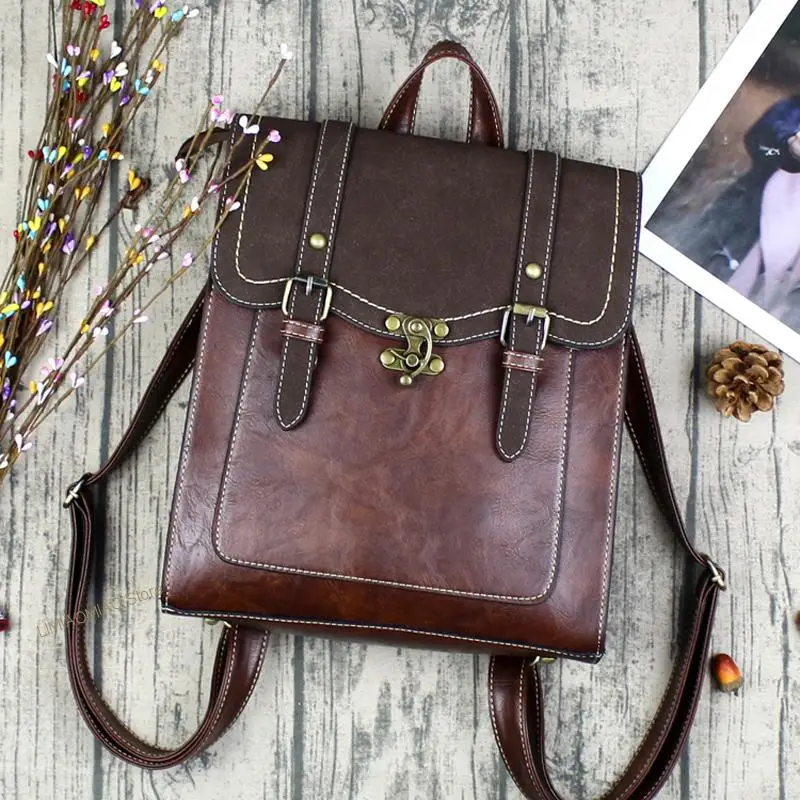 Vintage Pu Leather Women Backpack High Quality Backpacks Fashion School Bag College Girl Backpack Shoulder Bags Mochila Feminina