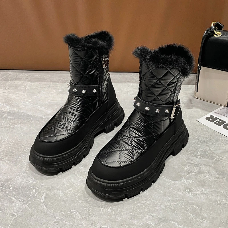 

Женские ботильоны, новинка зимы 2022, модные ботинки на массивном каблуке, женские черные ботинки на платформе с круглым носком и плюшевой подкладкой, женские ботинки