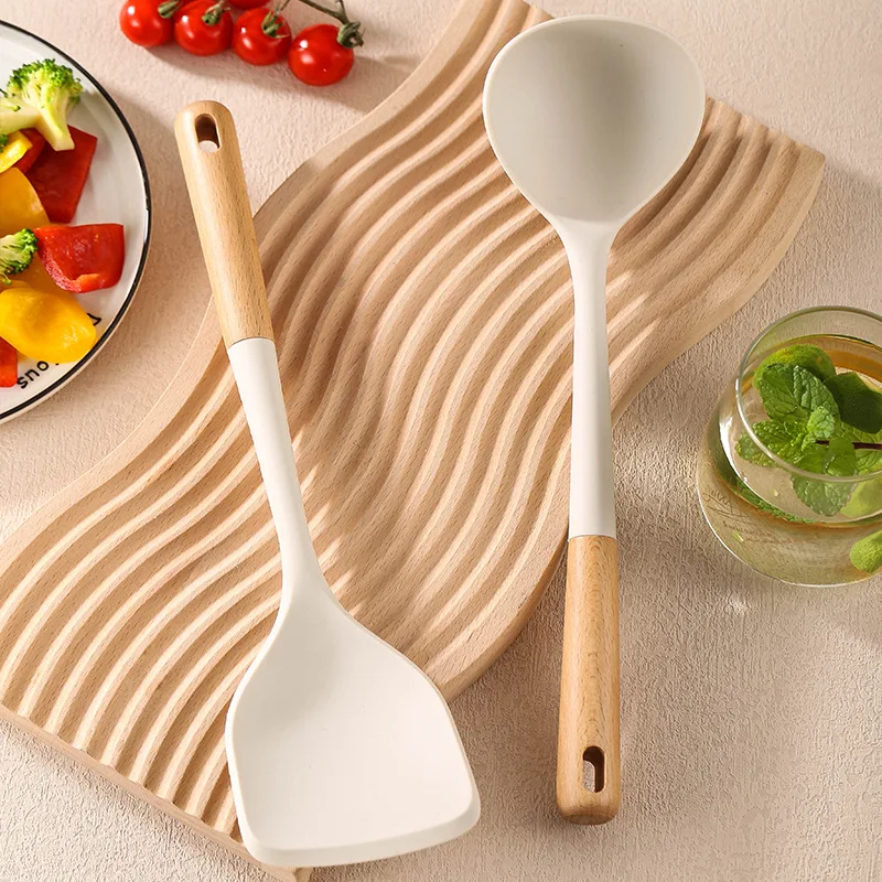 Silicone Kitchen Cooking Utensils Set Hardwood Handle Heat Resistant Tool Non-stick Turner Slotted Spoon Spatula Kit