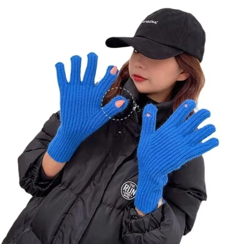 Vintage Long Knitted Gloves Touchscreen Solid Color Winter Gloves Women Gloves Outdoor Riding