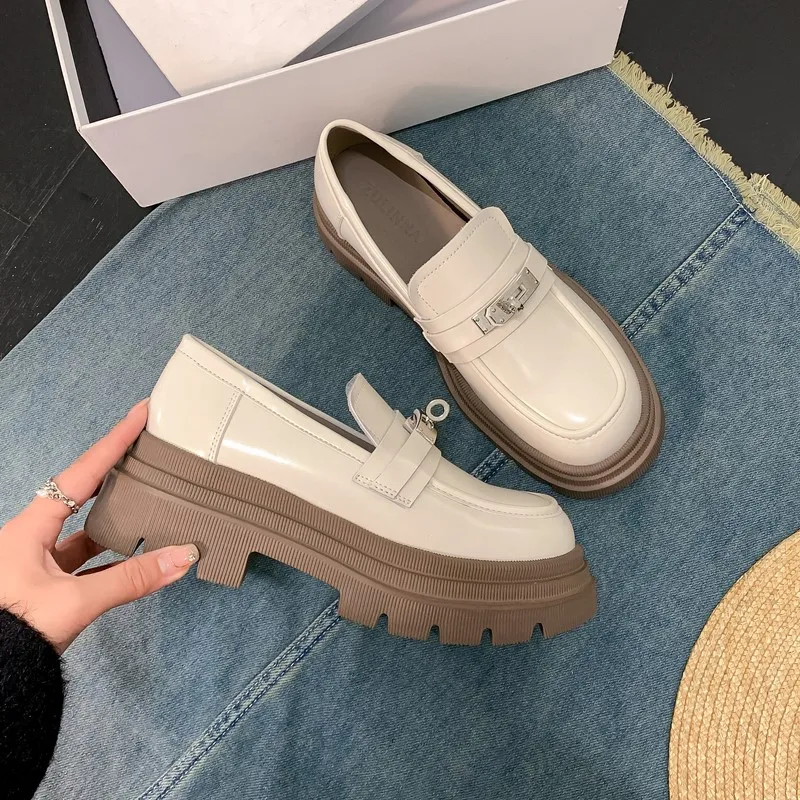 

AIYUQI Loafers Women Genuine Leather Lock 2024 New British Style Women Shoes Platform Student Ladies Shoes