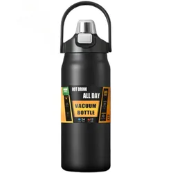 Stainless Steel Insulated Thermos with Straw - Durable Sports Vacuum Flask - 1500ml (Black)