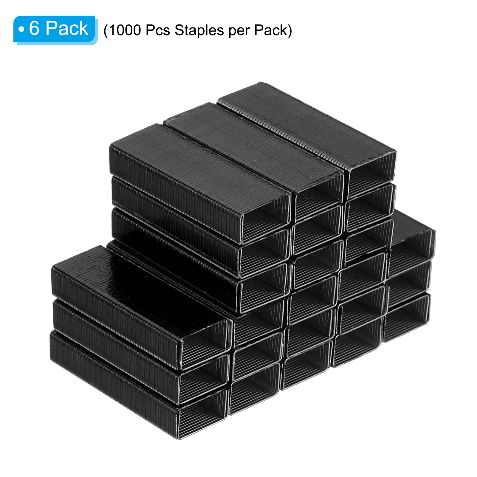 6000Pcs/6Pack Black Metal Staples #10 Office Stationery 3/16 Inch Length Jam Free