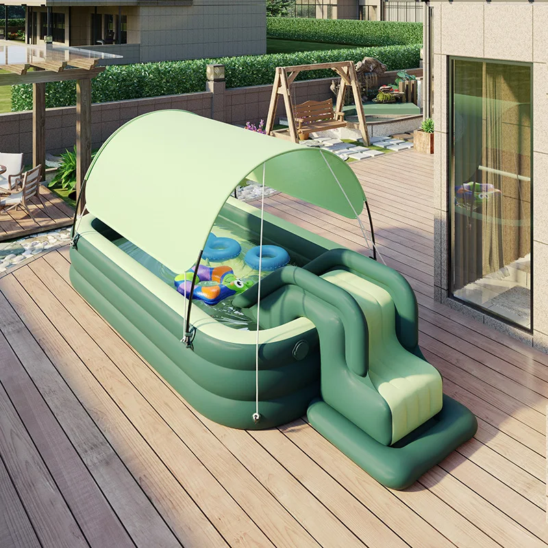 Inflatable Swimming Pool Inflatable Kid Swimming Pool with Awning Thicken PVC Large Children&rsquo;s Paddling Pool with Slide Outdoor Swimming Pools for Family