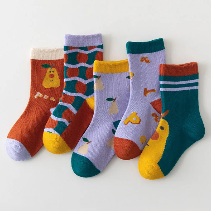 

3-12Y Baby Socks Autumn Winter 5 Pairs Cotton Socks Kids Little Girls Boys Calf Socks