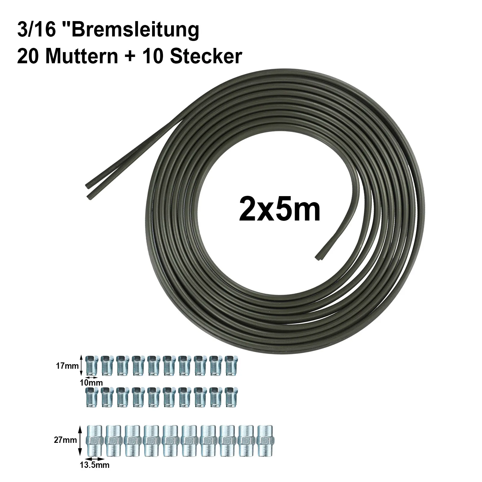 

1set Car Brake Lines 2*5m 3/16" (4.75mm) Brake Pipe With 20 Nuts And 10 Connector Kit Car Accessories