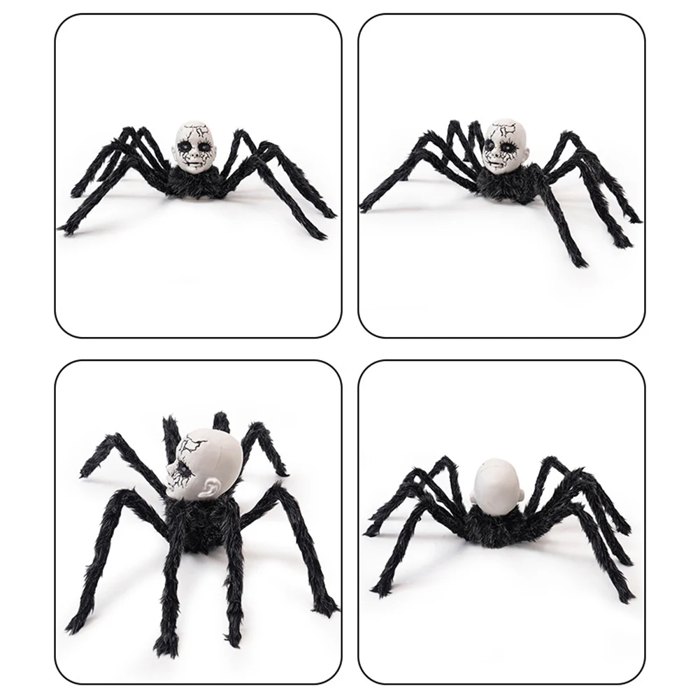 2025 Halloween Doll Face Spider Ornament Haunted House Electric Induction Light-Up Voice-Activated Scary Walking Prop Decor