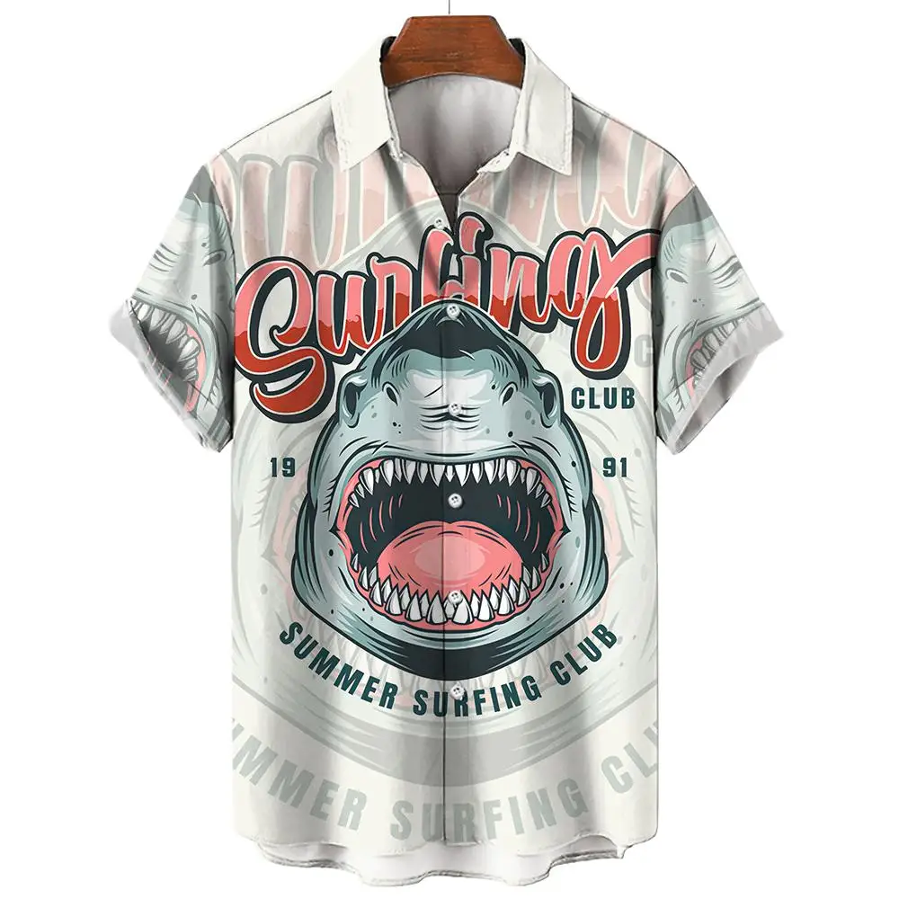 New Men's Shirts 3D Animal Print Clothes Fashion Button Short Sleeve Lapel Streetwear Hawaiian Shark Blouse shirts for men