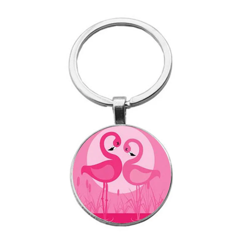 

Hot Sale Simple Pink Cute Keychain Nordic Style Palm Leaf Flamingo Keychain Small Gift Car Bag Pendant Keychain Accessories