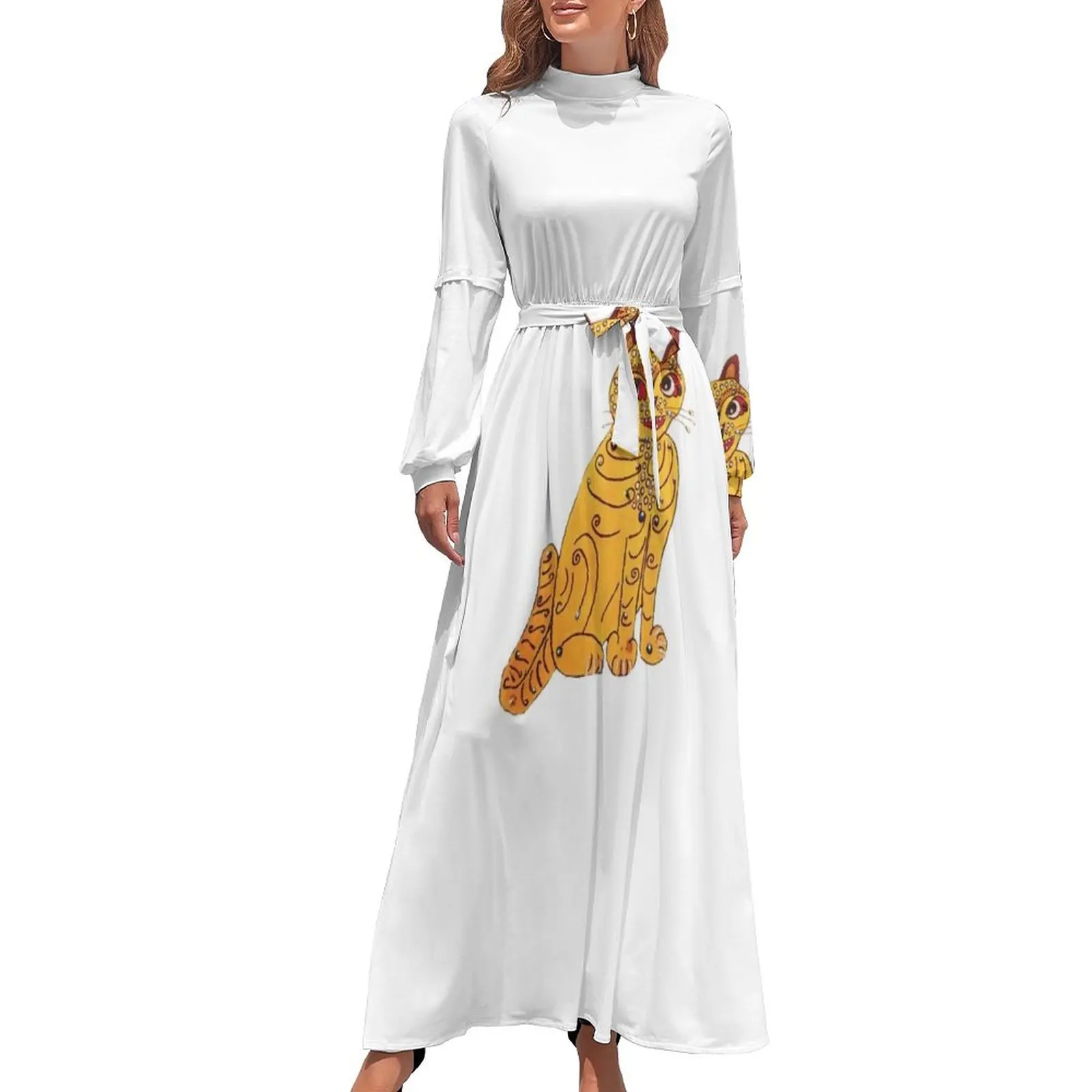 

Yellow cat Long Dress loose women's dress Women's summer long dress